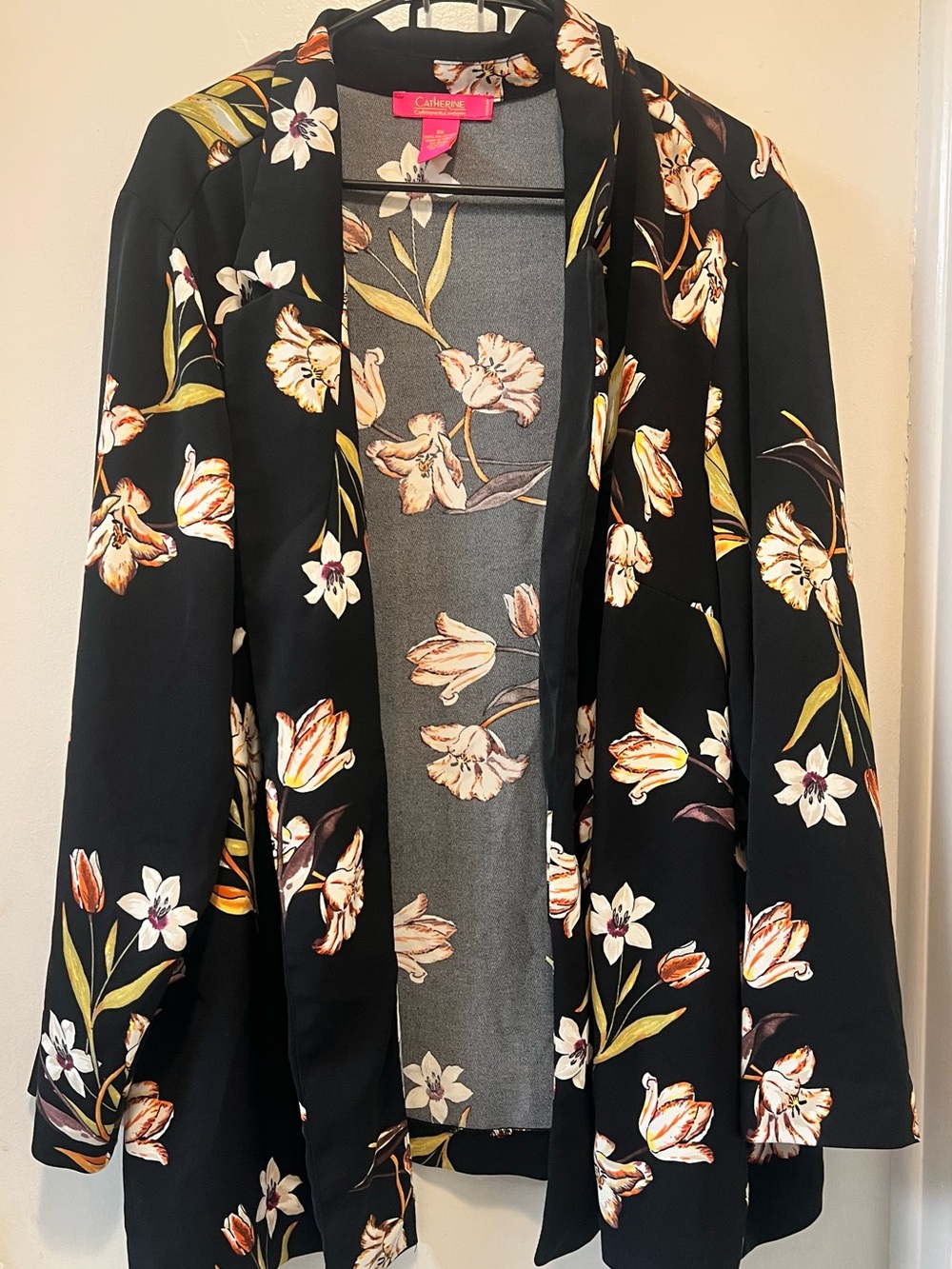 Catherine Malandrino Black Floral Open-Front Blazer